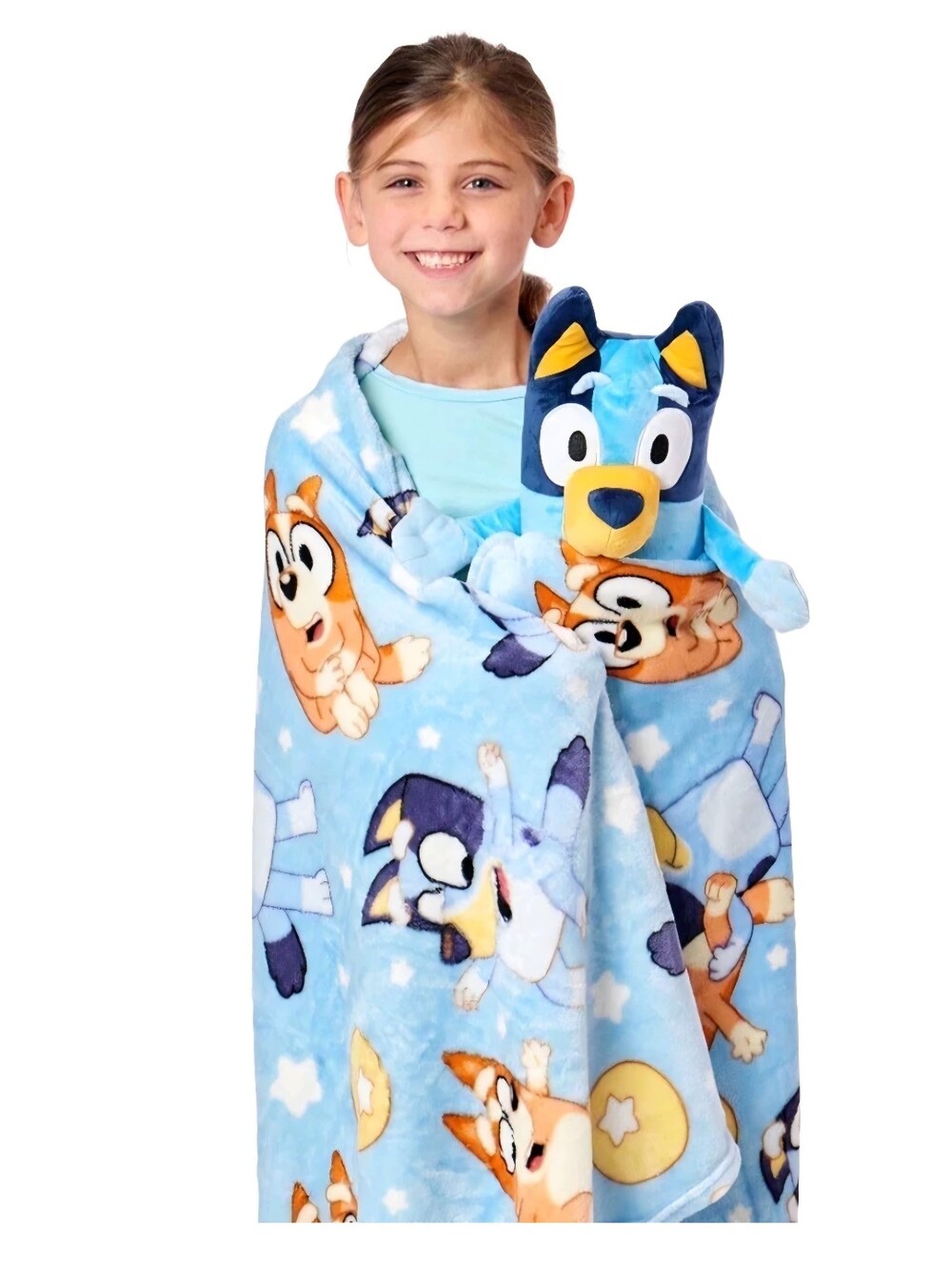 Blue Kids Plush Character Snuggle Blanket with Hooded Plush Toy
